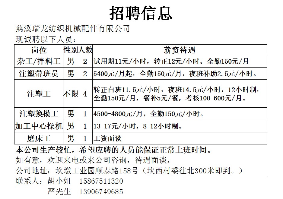 慈溪横河最新招聘职位