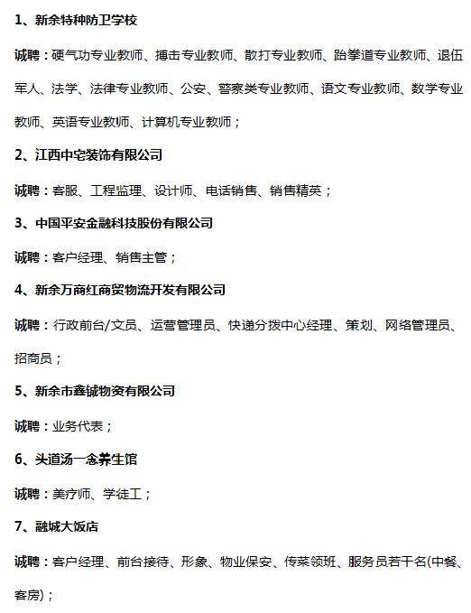 新余快速人才网最新招聘