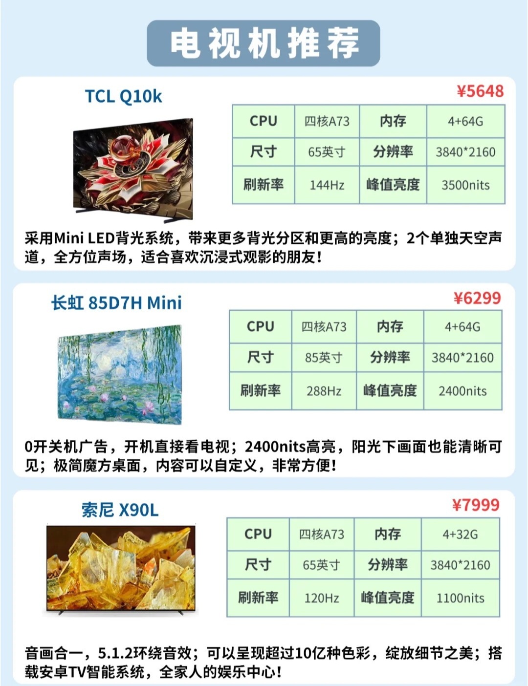 创维最新款电视型号规格