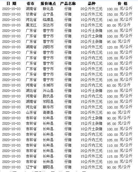 小猪价格今日最新消息