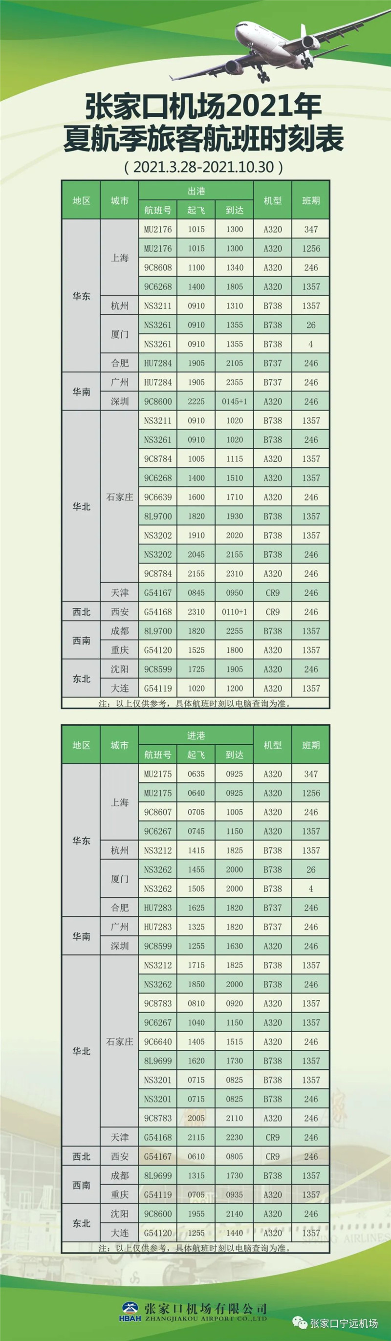 张家口最新航班查询